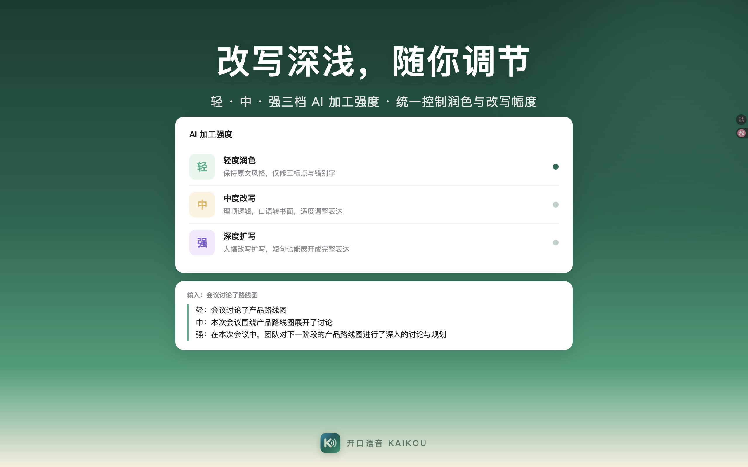 AI 加工强度 · 三档可调